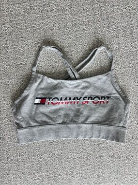 Tommy Hilfiger Tommy Sport Gray & Red Logo Sports Bra